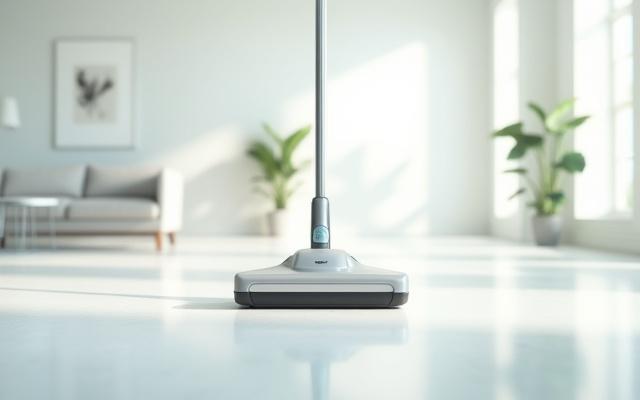 Modern HEPA filter vacuum cleaner in a clean home environment