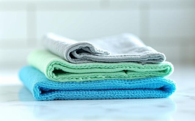 Stack of colorful, reusable microfiber cleaning cloths